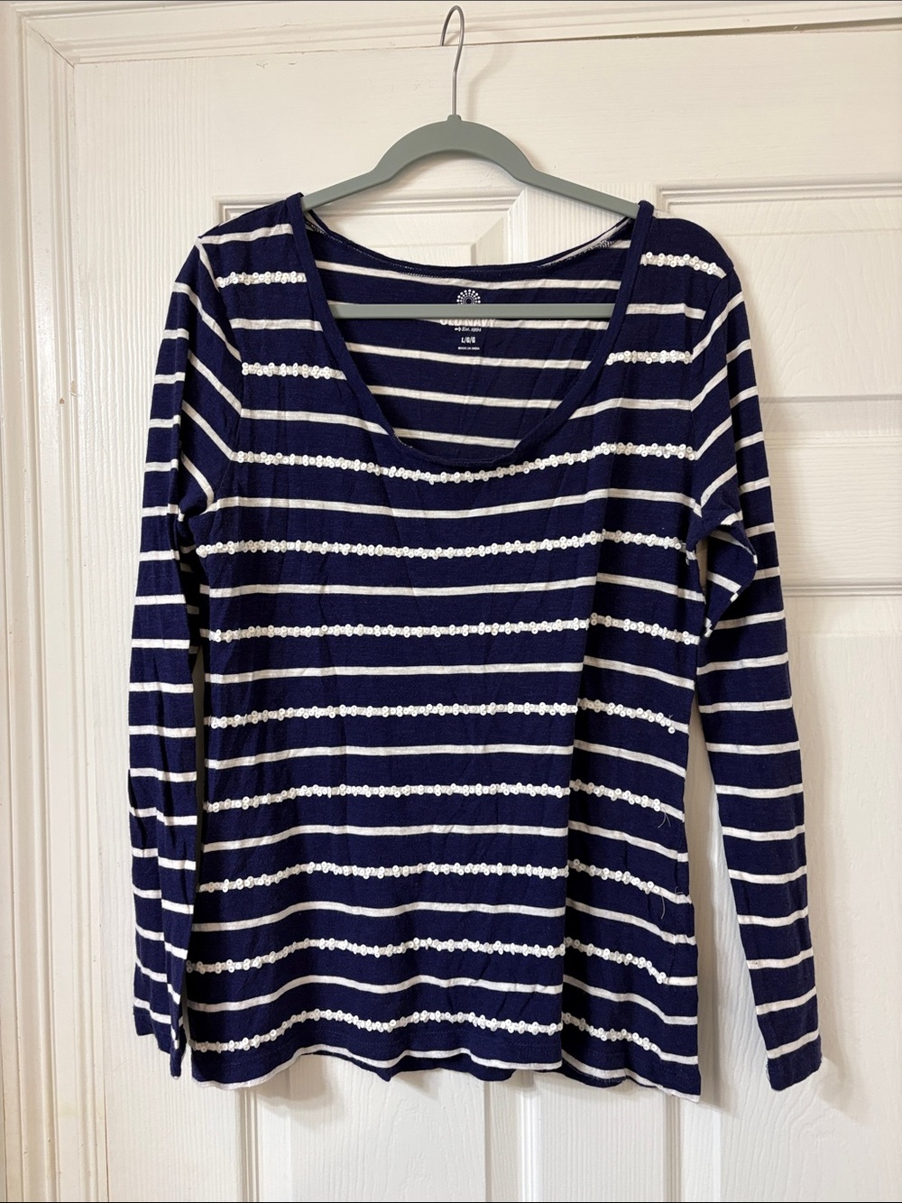 Old Navy Navy and White Striped Long-Sleeve Tee